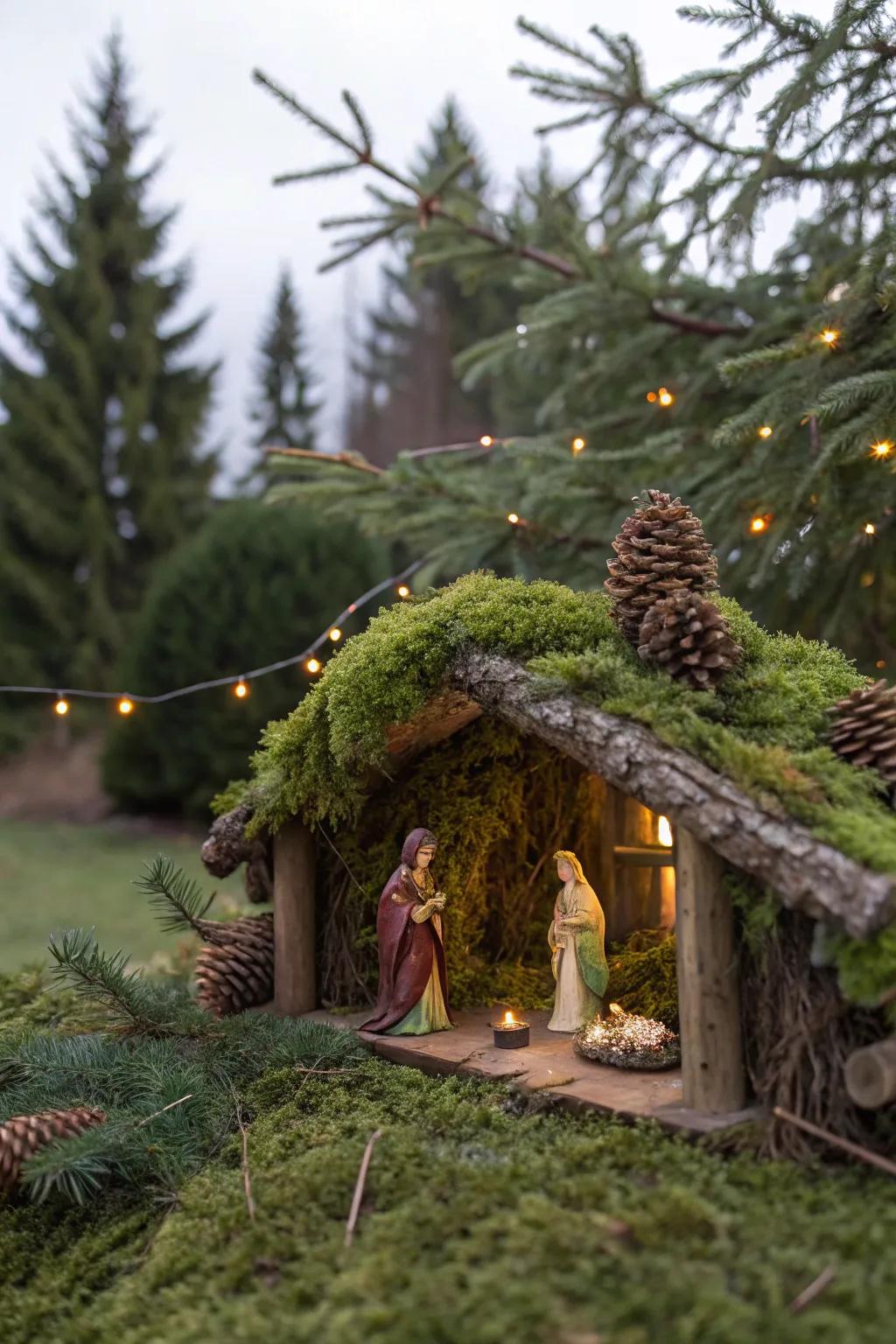 Adding natural elements creates a more organic nativity display.