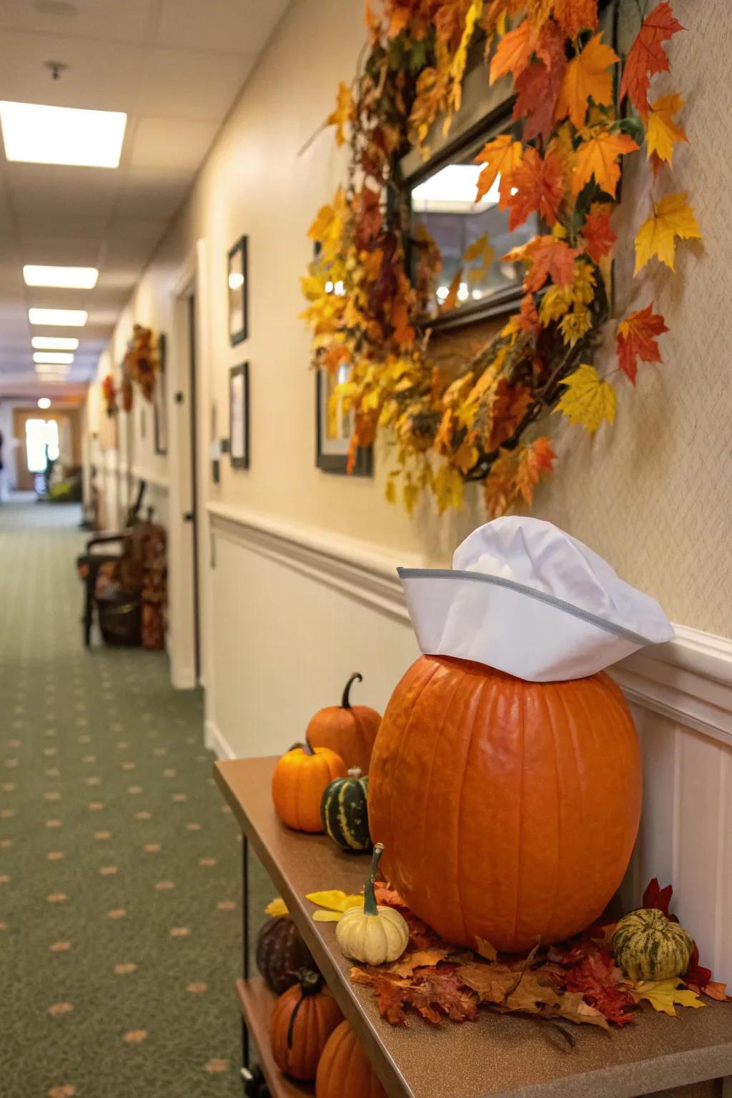 A gourd wearing a caregiver hat provides a hint of nostalgia.