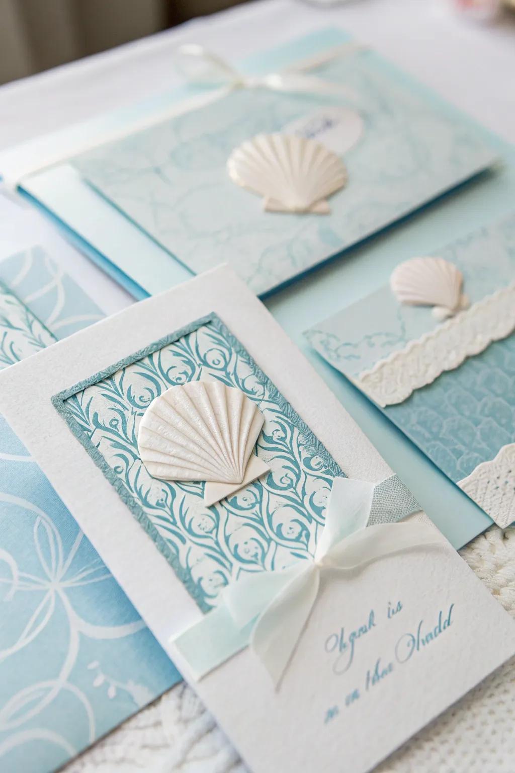 Invitation cards featuring delicate seashell designs to set the perfect beachy tone.