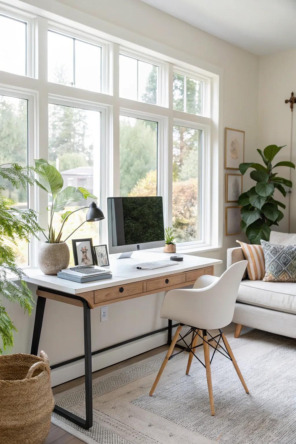 Natural light streaming into a serene office den.