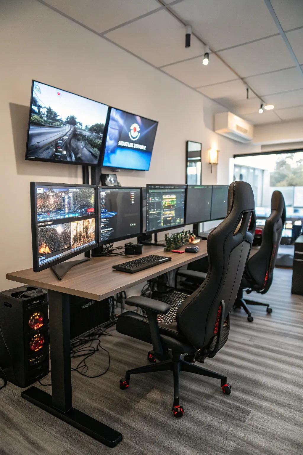 An immersive display setup for enhanced gaming and work productivity.