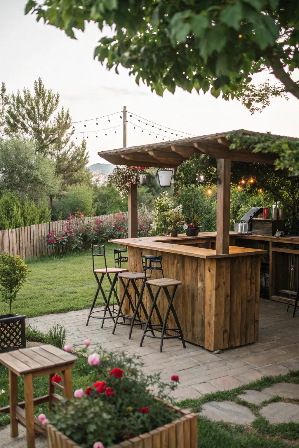 A toasty, country-style wood coffee bar ideal for outdoor festivities.