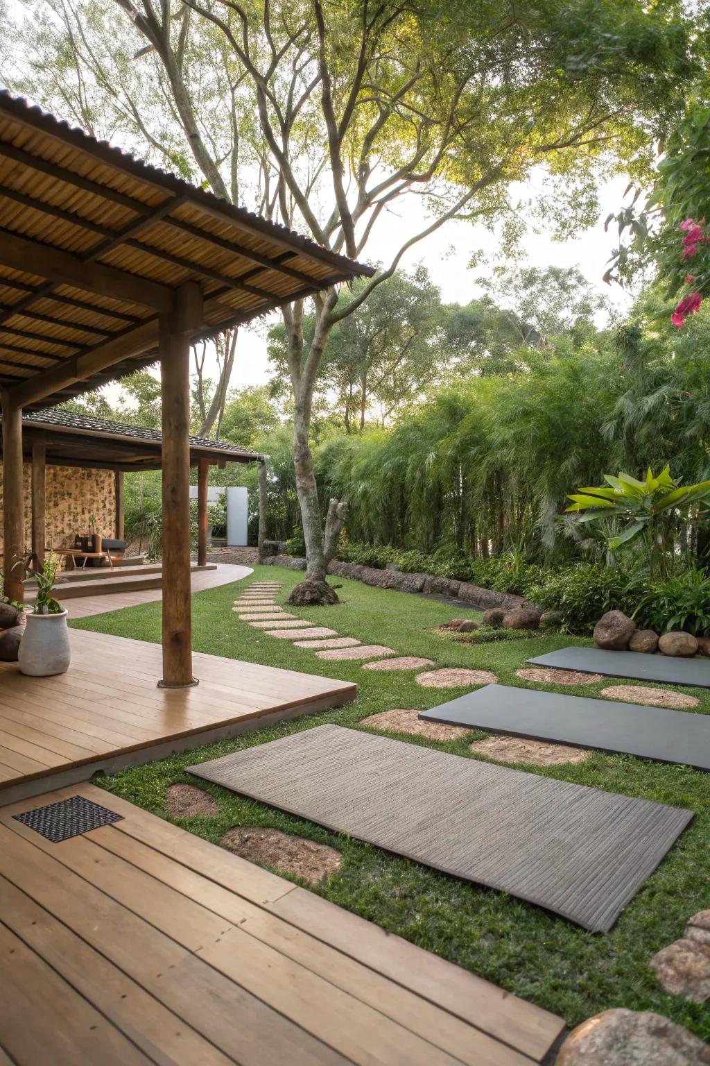 Natural materials blend your yoga space harmoniously with the environment.