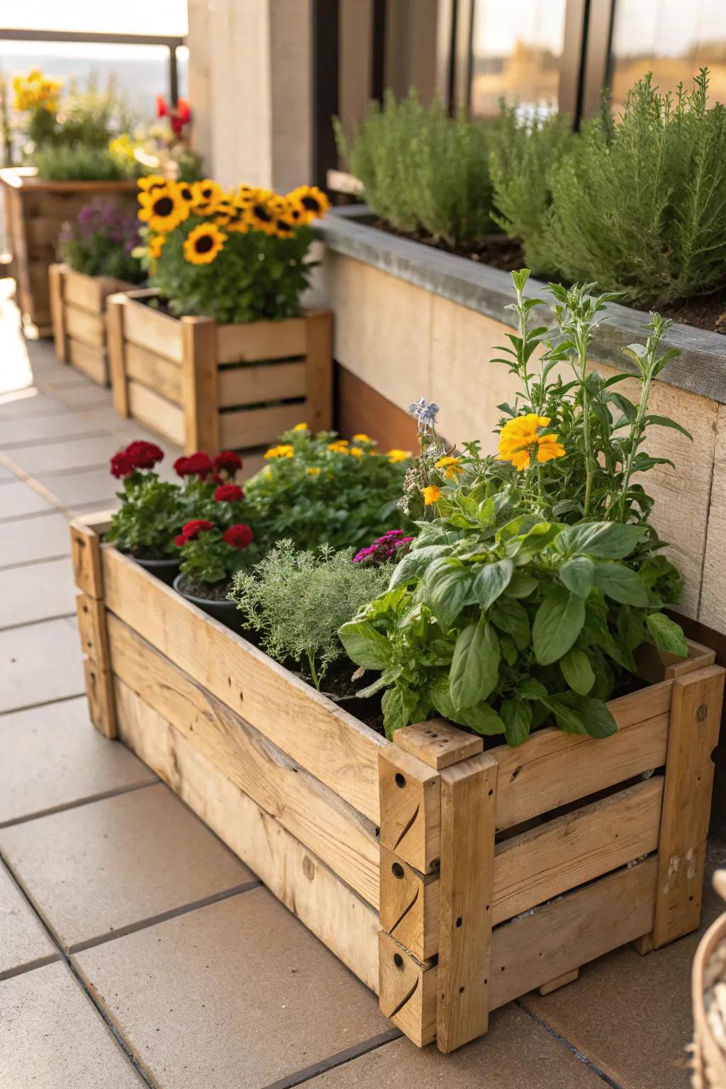 Infuse country charm with wood container planters.