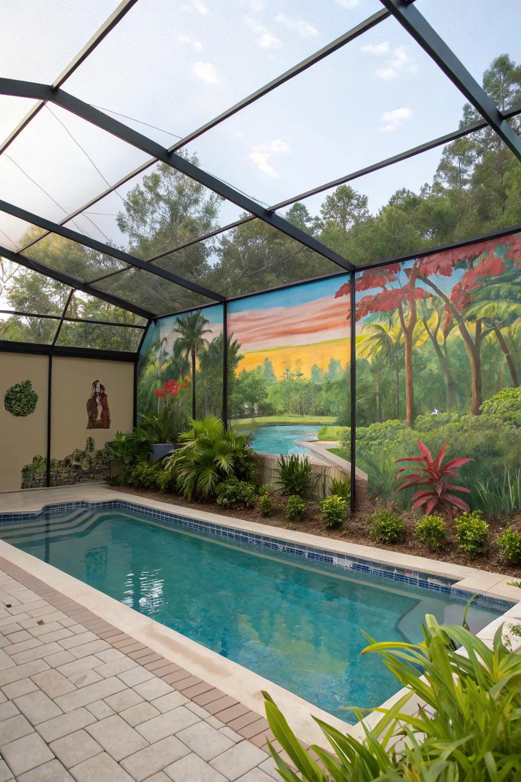 Landscape murals bring art and privacy together beautifully.