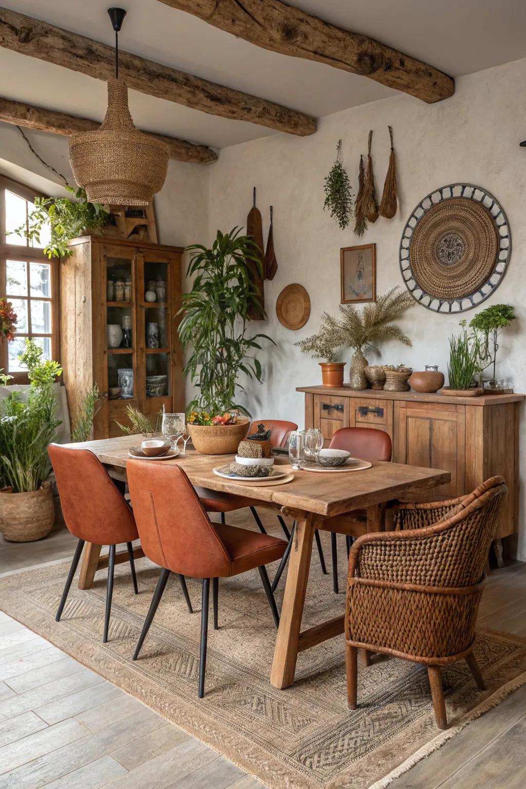 Earthy tones create a warm and inviting dining space.