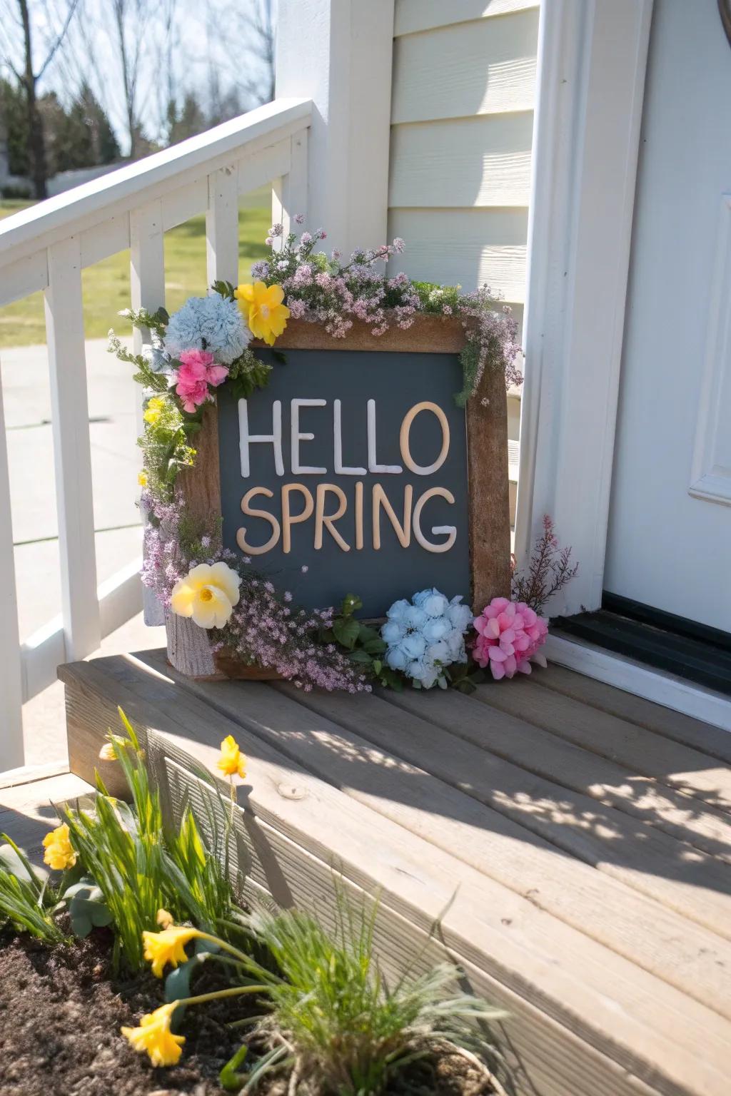 A cheerful spring-themed sign to welcome the new season.