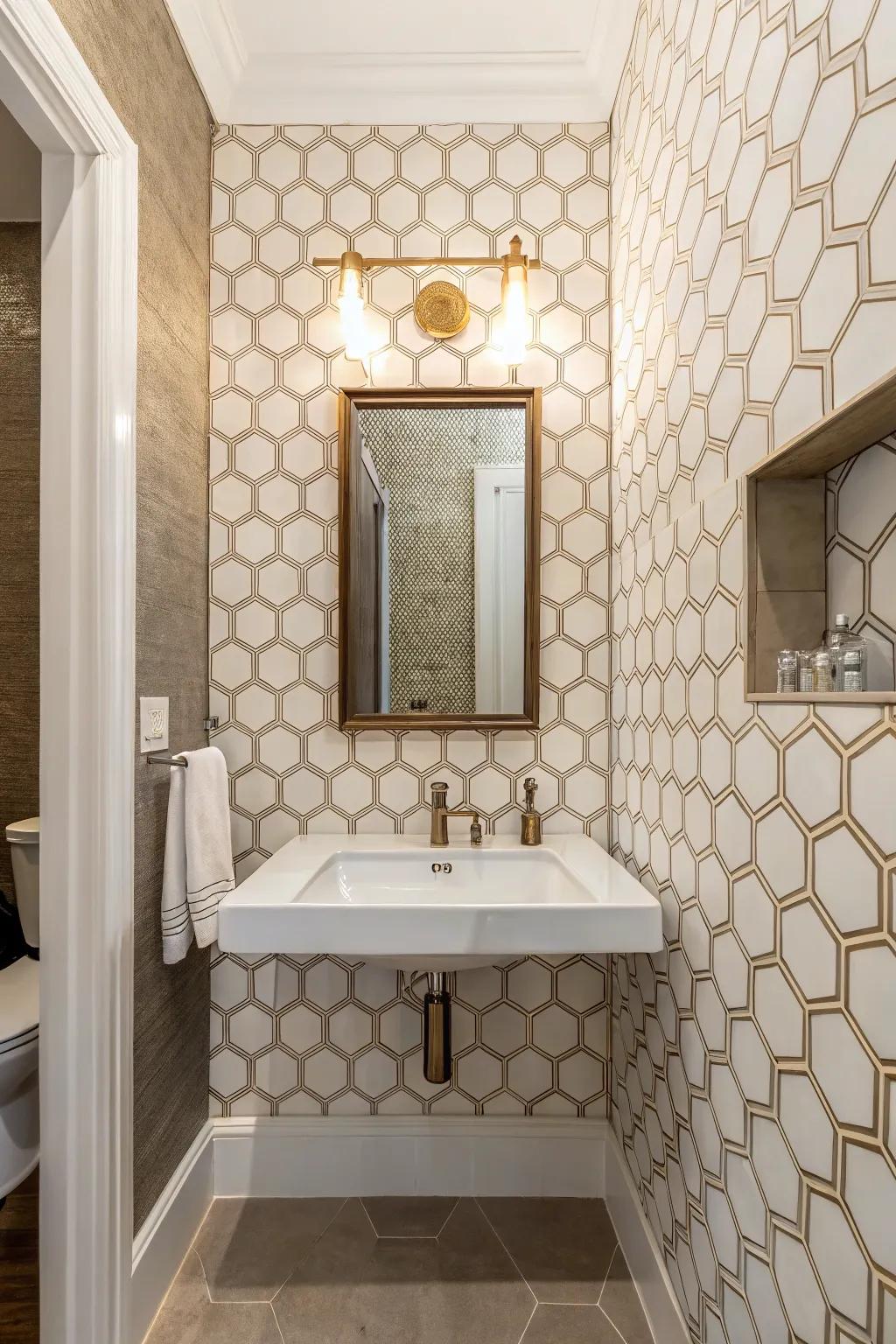 Geometric tiles add a modern flair.