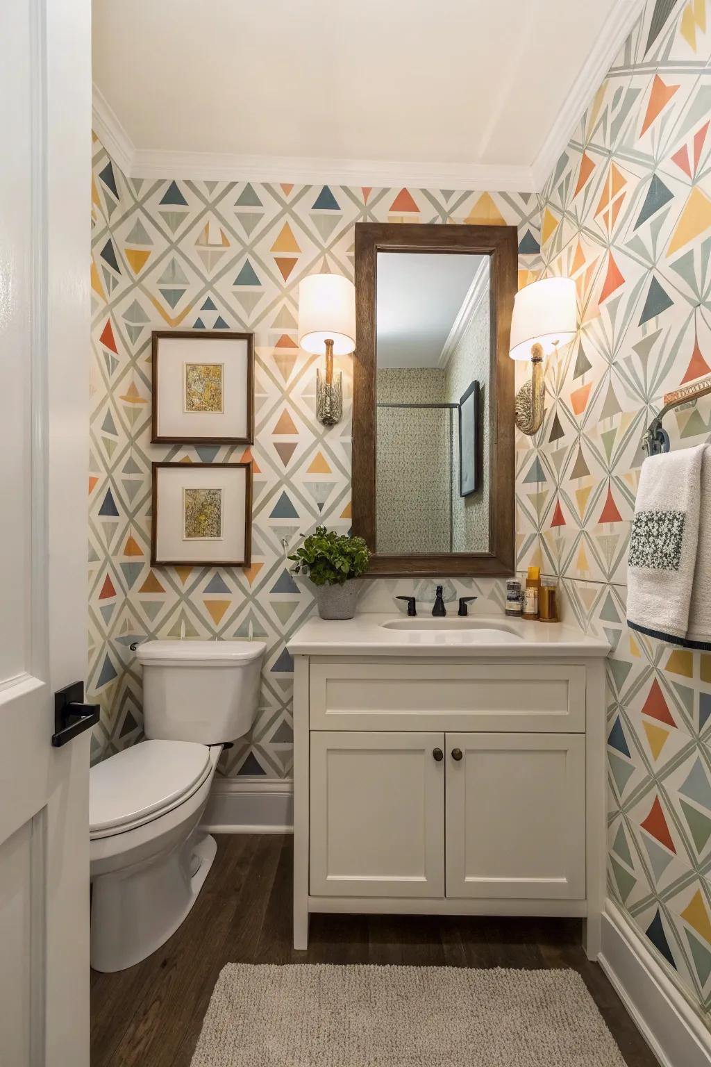 Geometric prints add a playful yet chic vibe to your powder room.