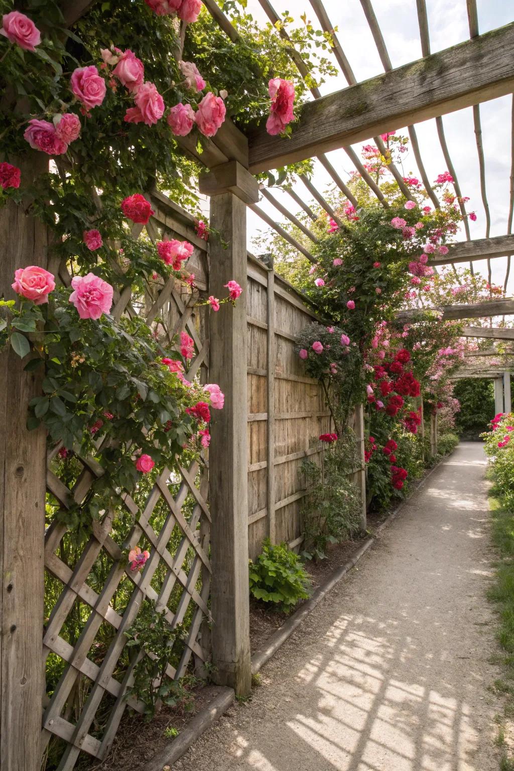 Let climbing roses transform your lattice into a fragrant privacy shield.