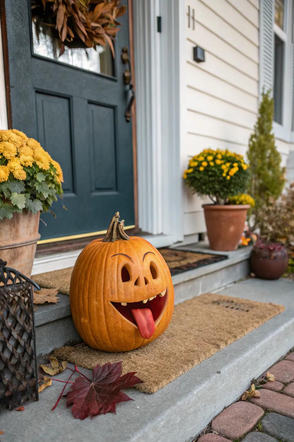 An amusing pumpkin design that imparts fun to your Halloween setup.
