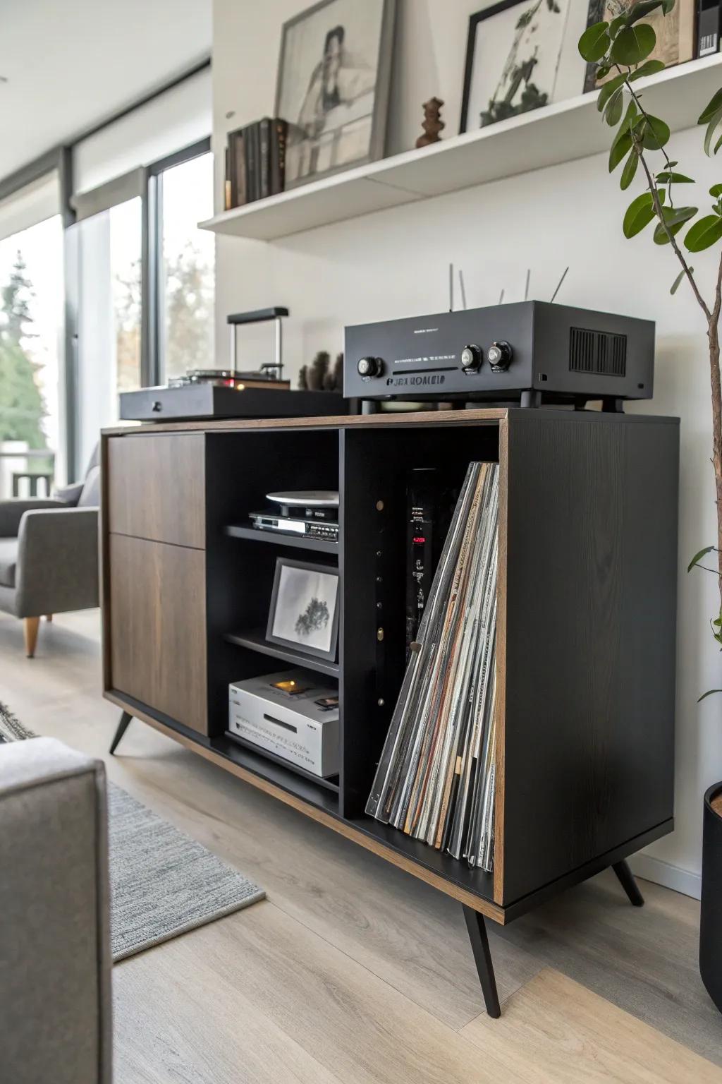 Integrated storage solutions keep your vinyl organized and within reach.