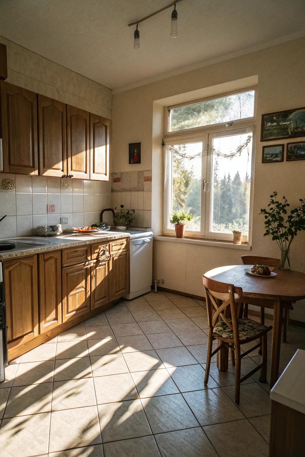Bright floors paired with natural light generate a feeling of spaciousness.