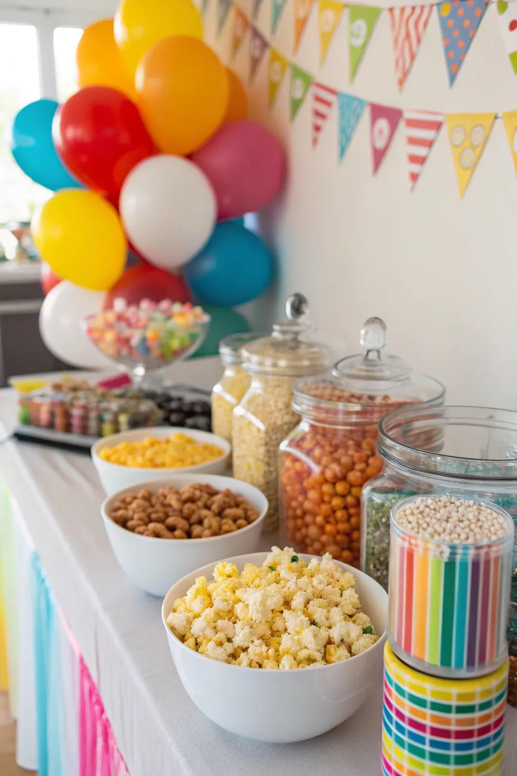 Create your own popcorn masterpiece at this delightful popcorn bar.