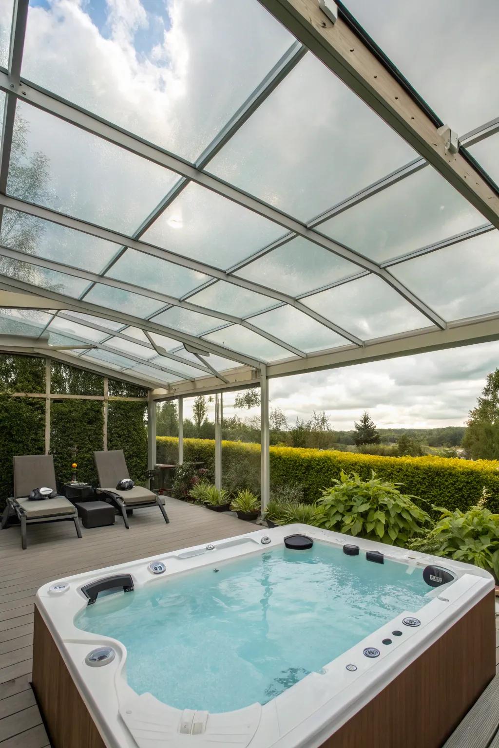 A glass roof offers a breathtaking view while you relax in your spa.