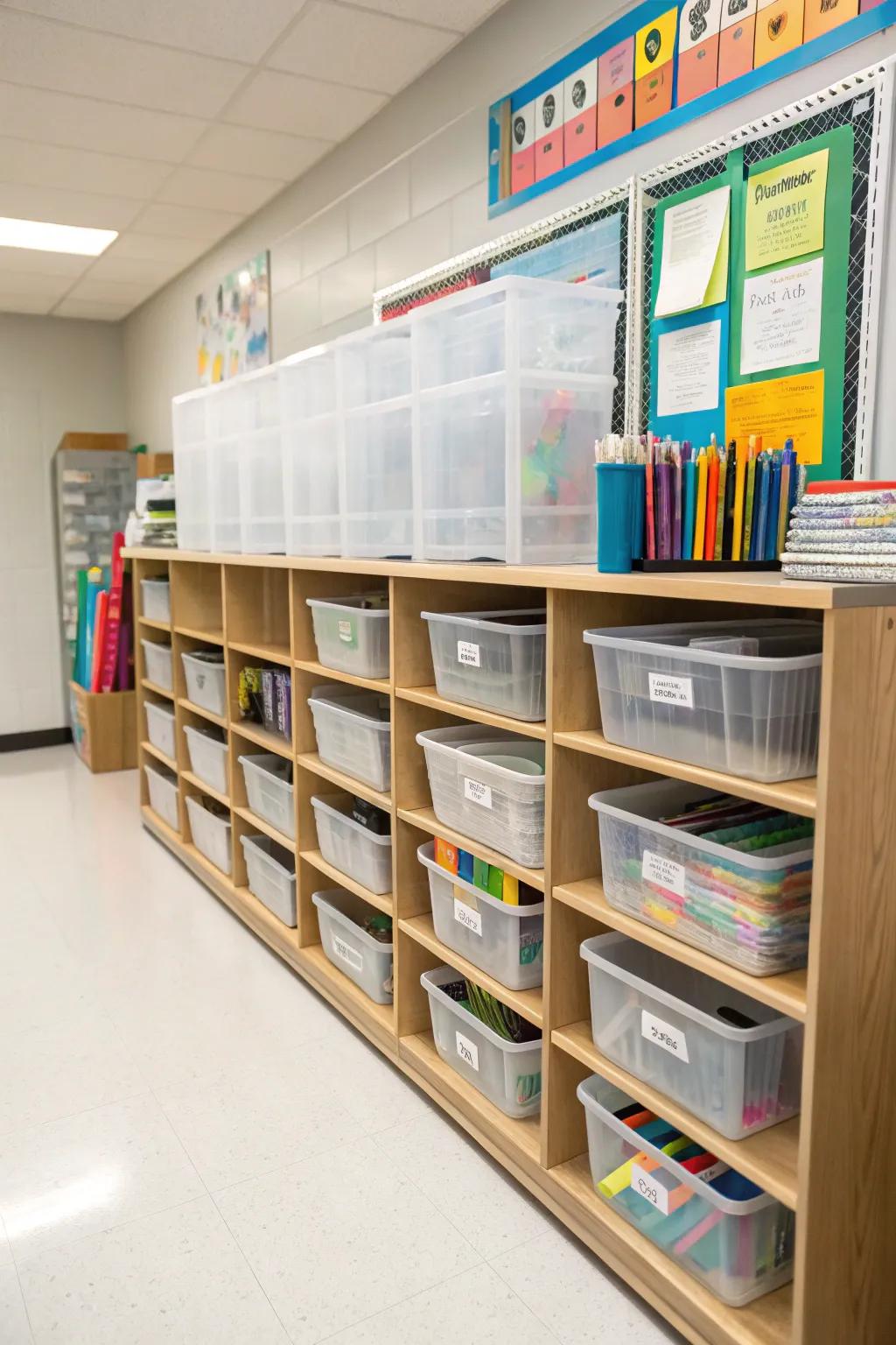 Efficient storage keeps your teaching supplies in order.