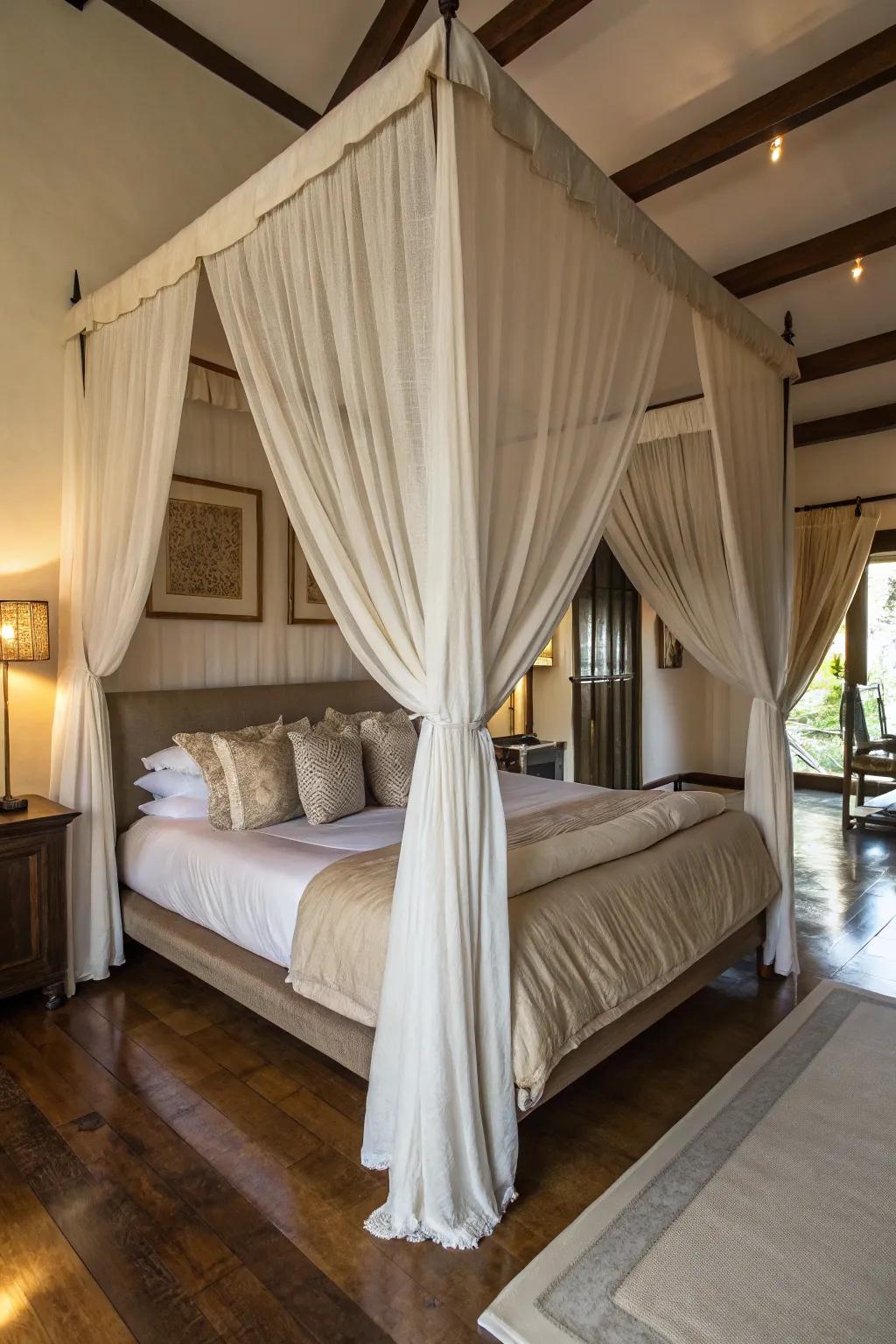 A canopy bed can transform your space into a luxurious retreat.