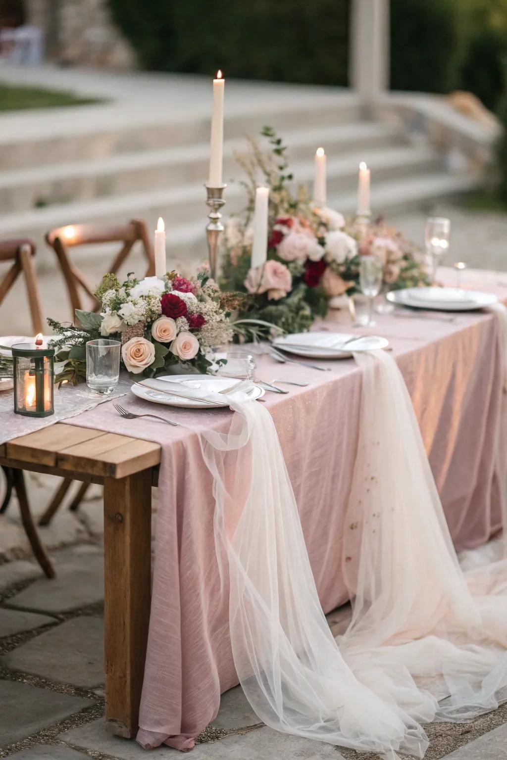 Create a stunning tablescape with tulle runners.