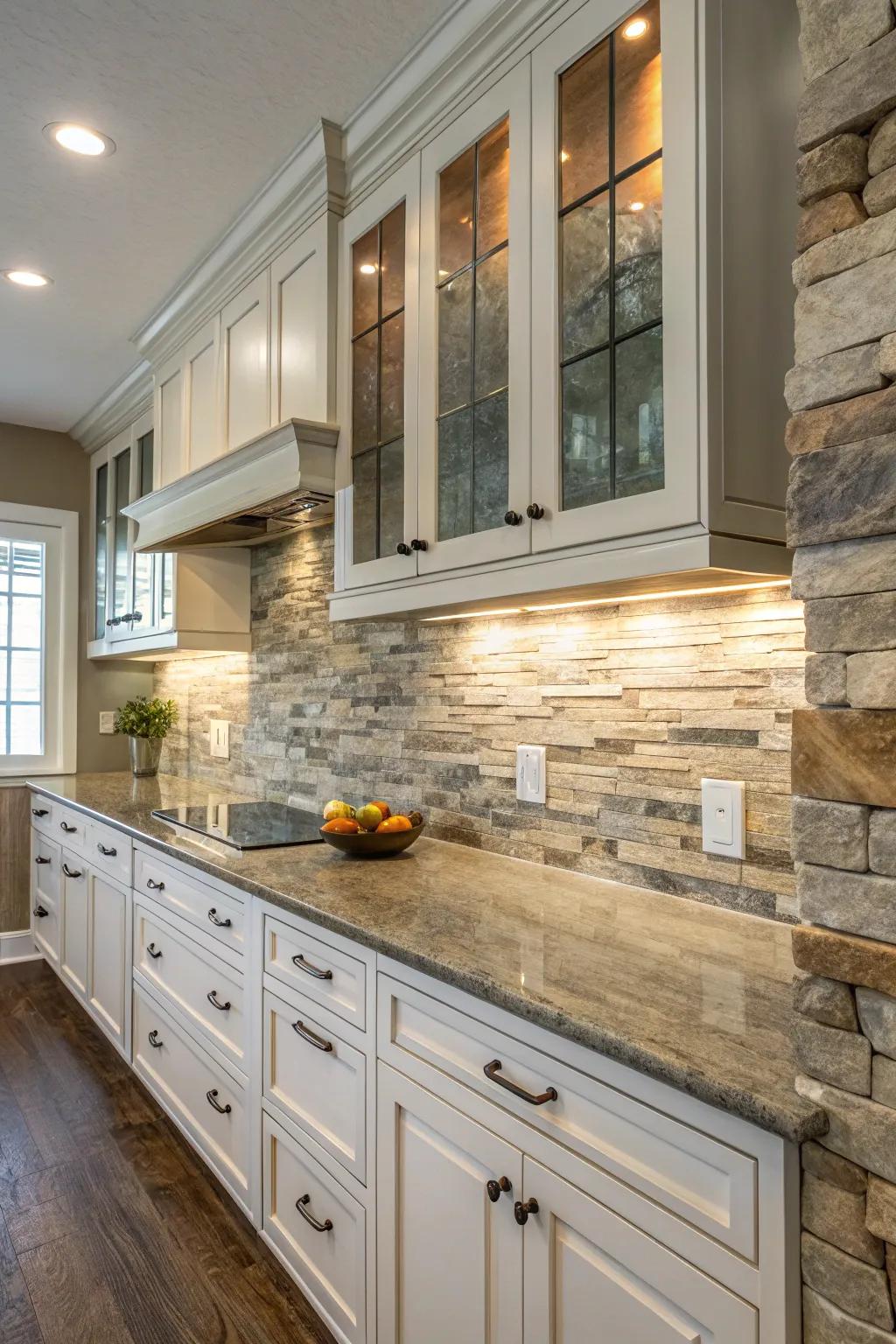 A kitchen featuring a mix of smooth and rustic textures for added depth.