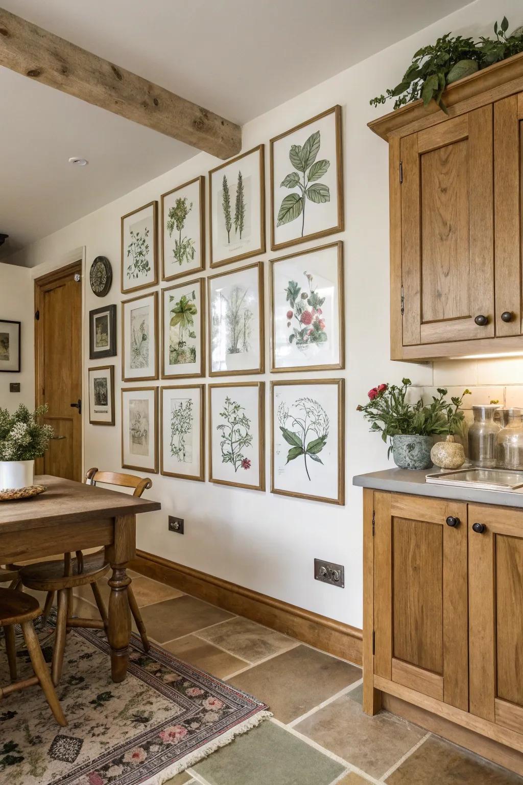 A themed gallery wall with botanical prints