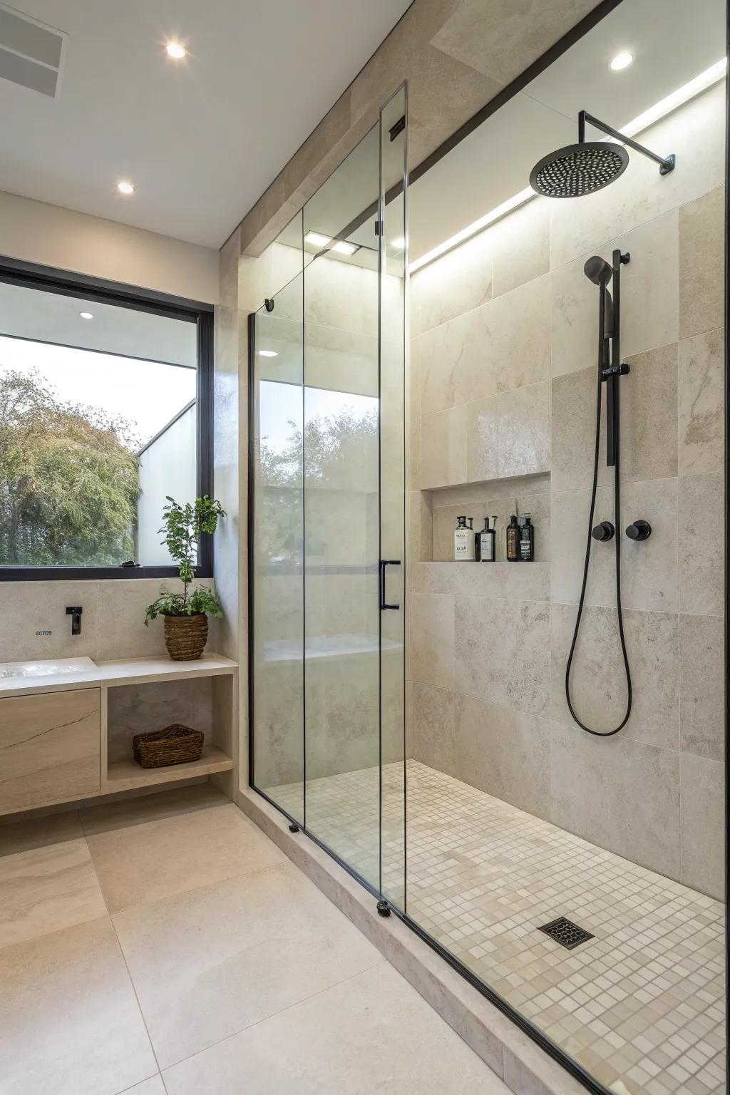 A sleek walk-in shower that defines modern elegance.