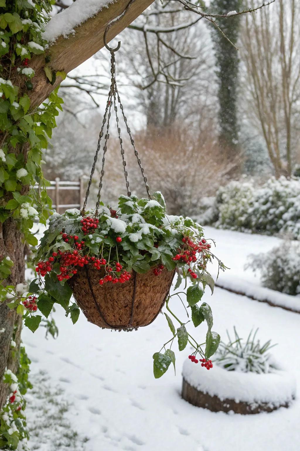 Red berries bring a festive touch to winter arrangements.