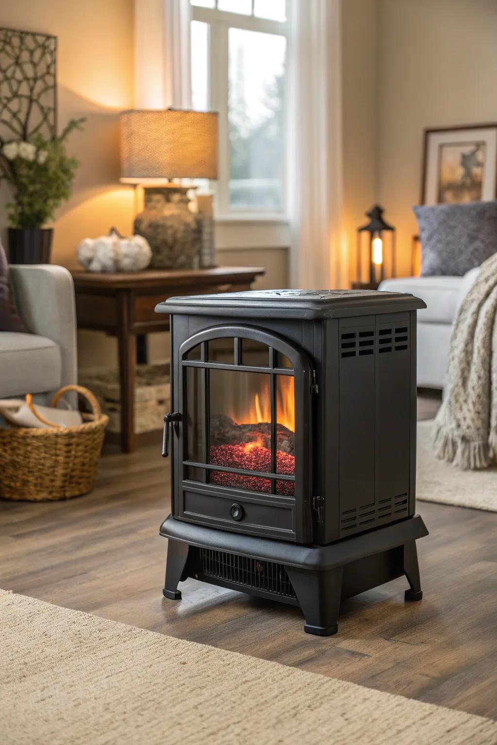 Portable fireplaces offer warmth wherever needed.