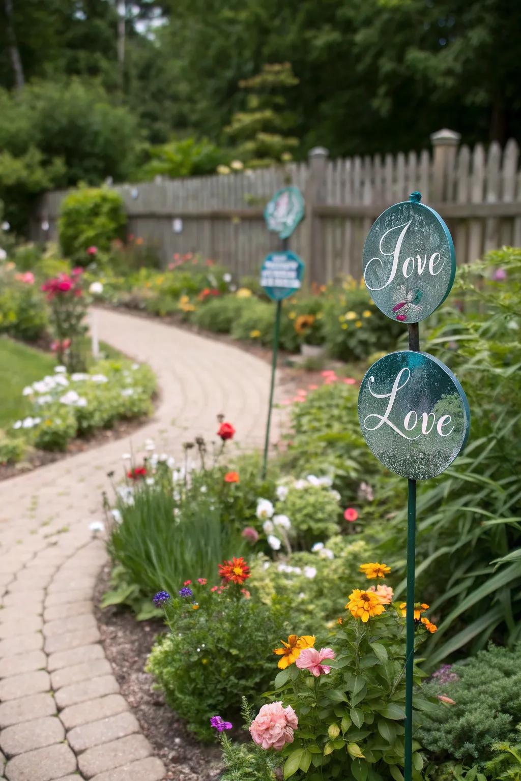 Personalized message posts making meaningful garden additions.