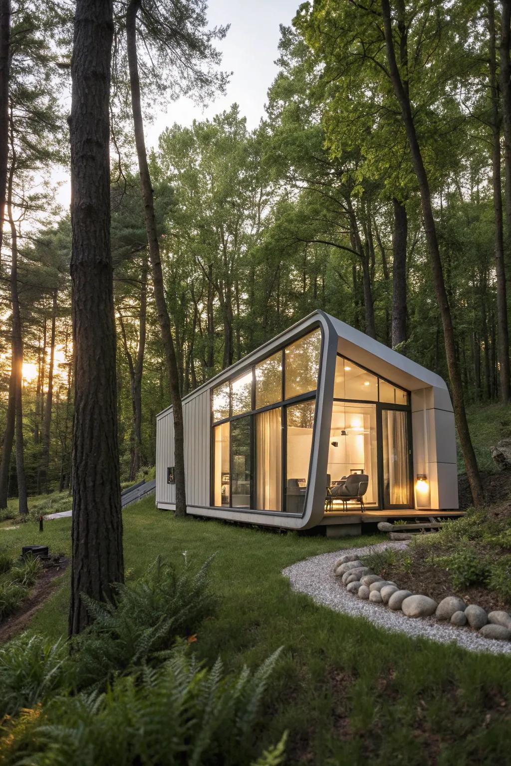 A futuristic 3D-printed nature corner in the woods.