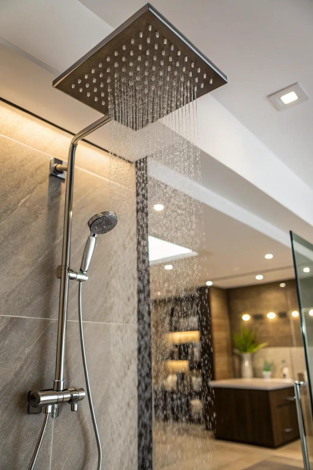 Ceiling showers offer a unique and immersive experience.