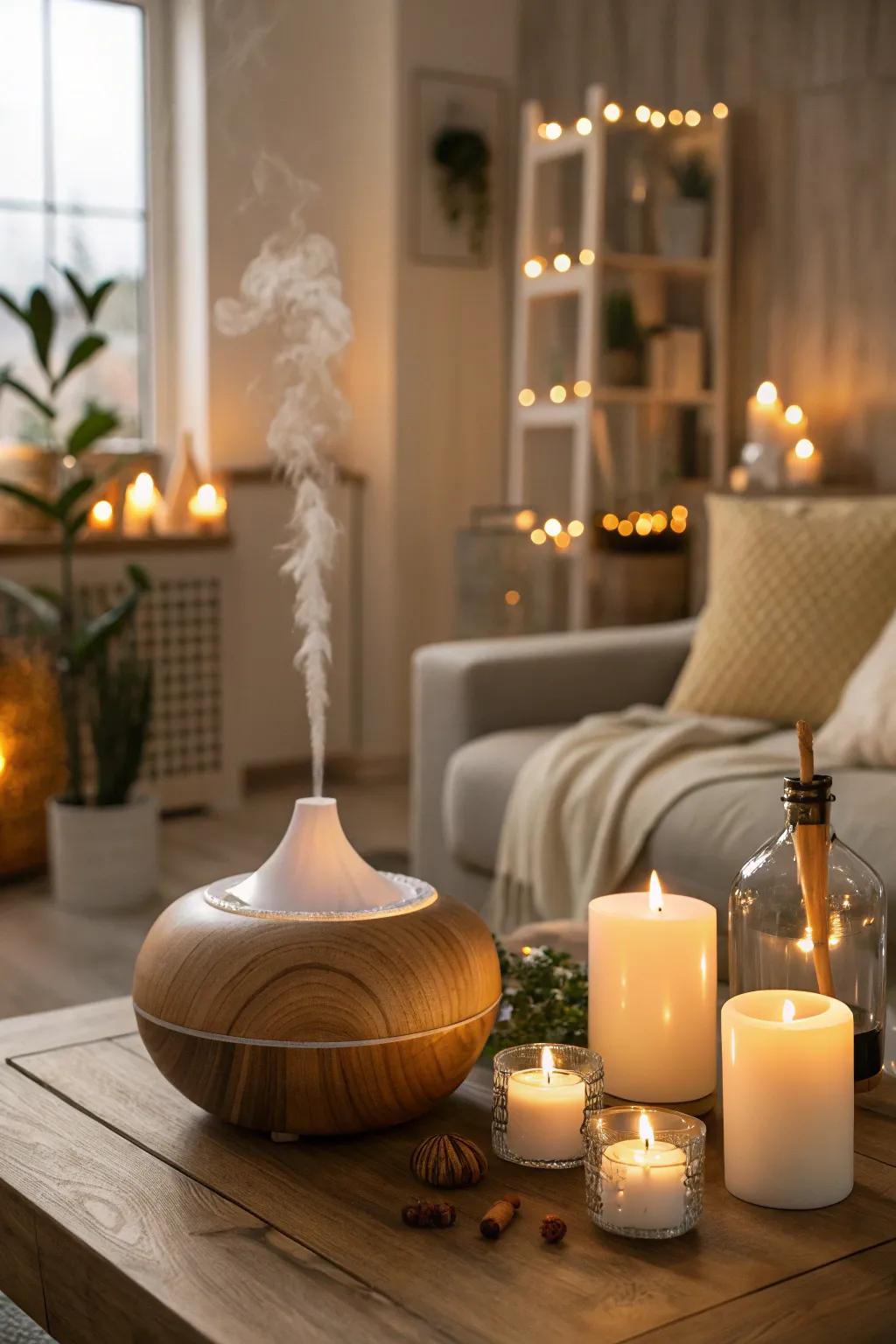 Tranquil aromas enhance the soothing atmosphere of the space.