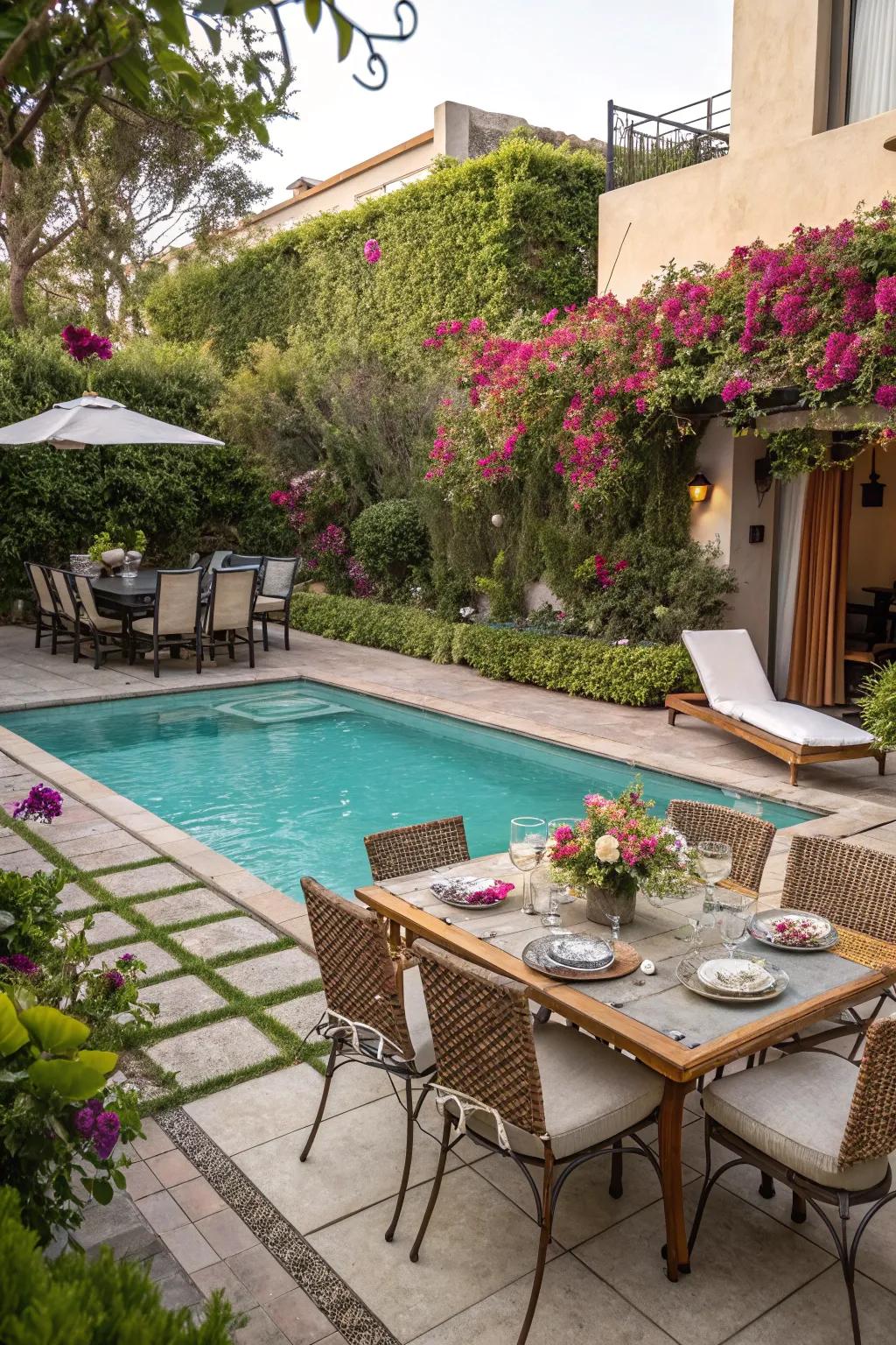 Multi-functional spaces enhance poolside enjoyment.