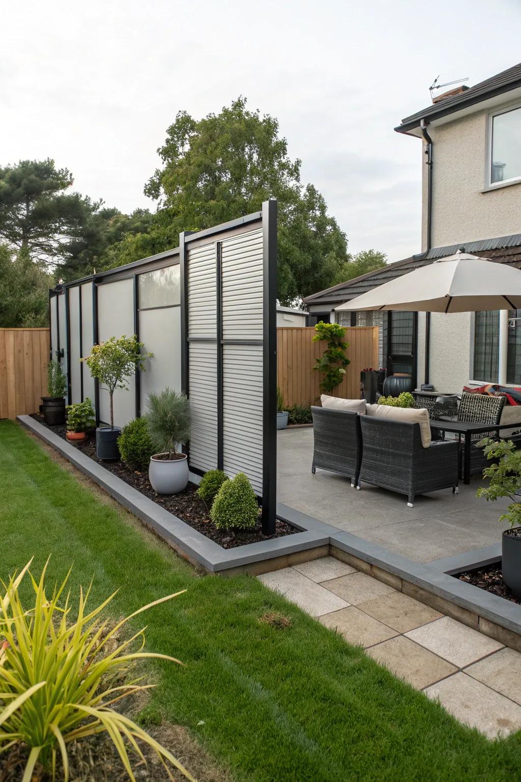 Prefab privacy screens offering instant style and privacy.