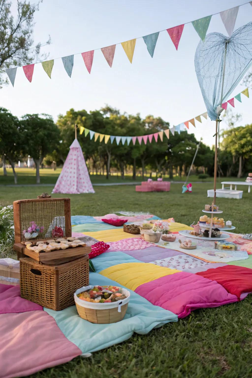 A sunny picnic provides a serene backdrop for celebrating your child's special day.