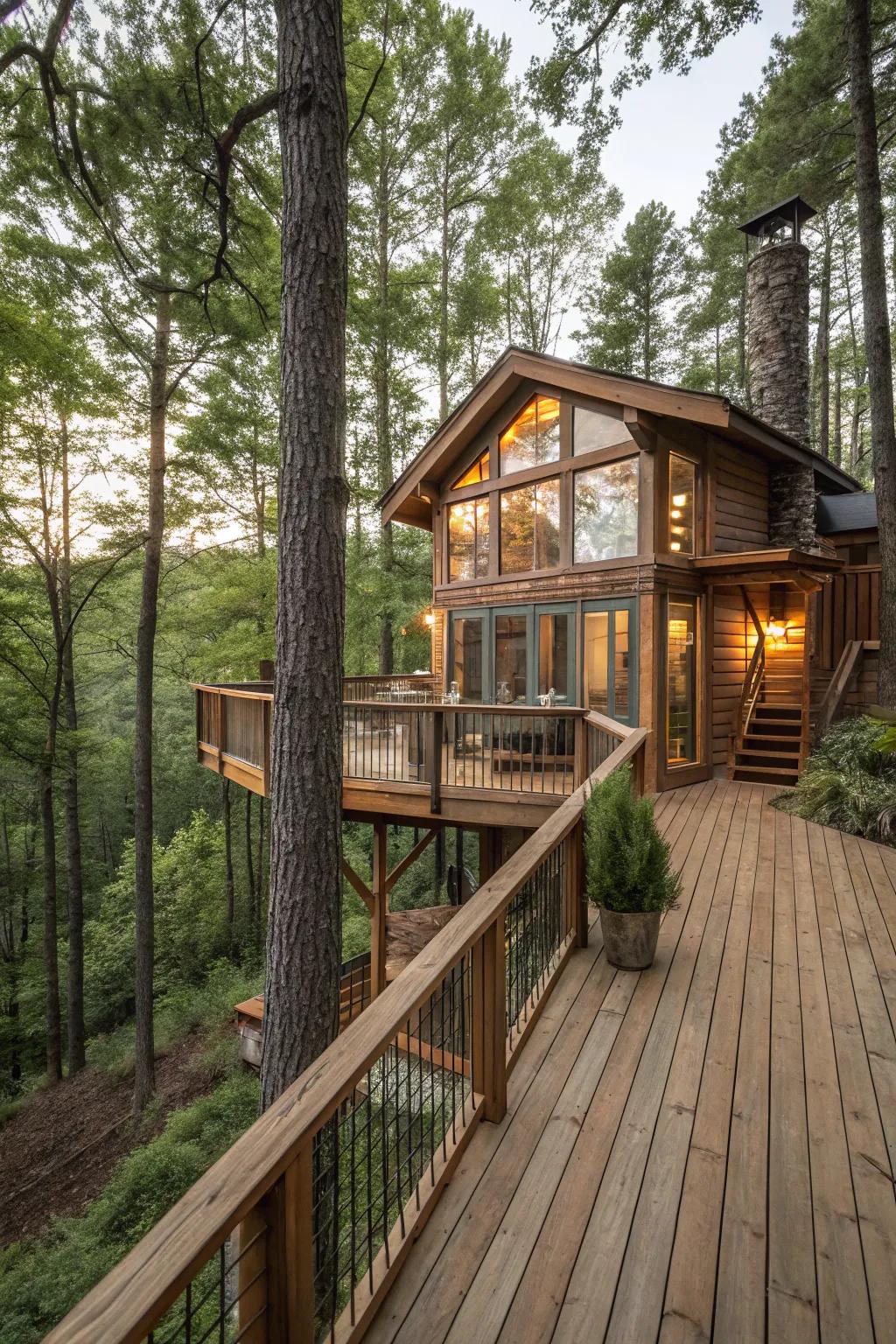 Reconnect with nature in a stunning treehouse home.