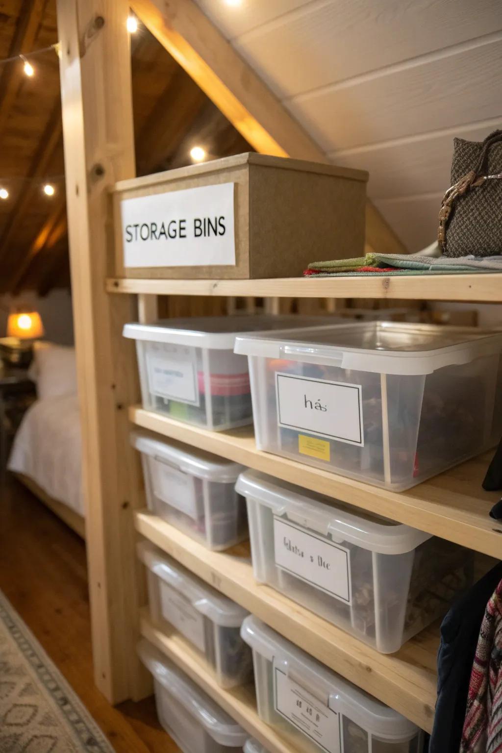 Labels make attic storage efficient and user-friendly.