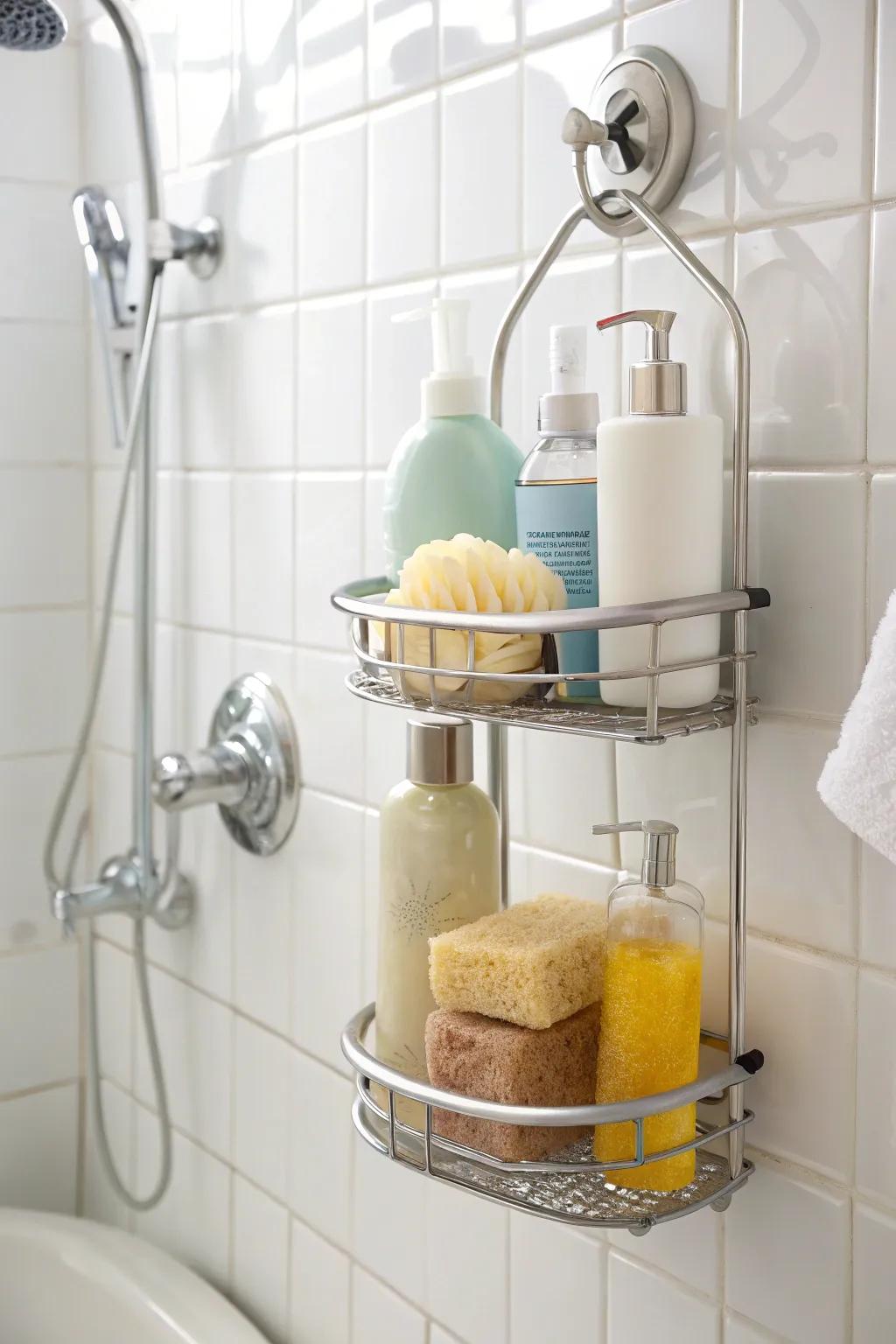 Enjoy easy installation with a suction cup shower caddy, ideal for rental spaces.