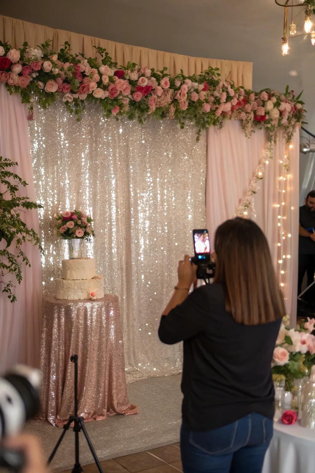 A dazzling iridescent and floral setting perfect for party snapshots.