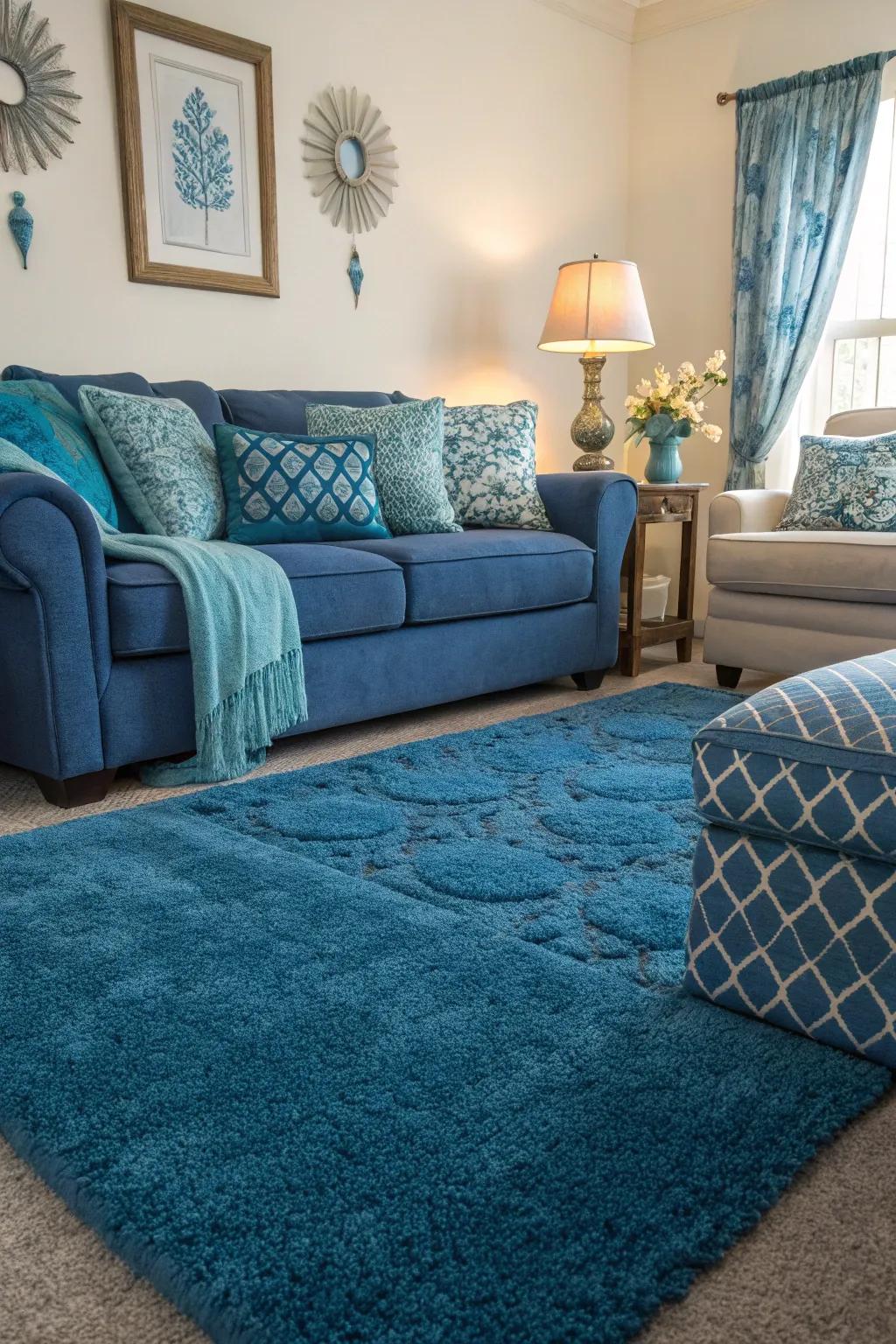 Harmonize your space with layered blues for a rich, cohesive atmosphere.