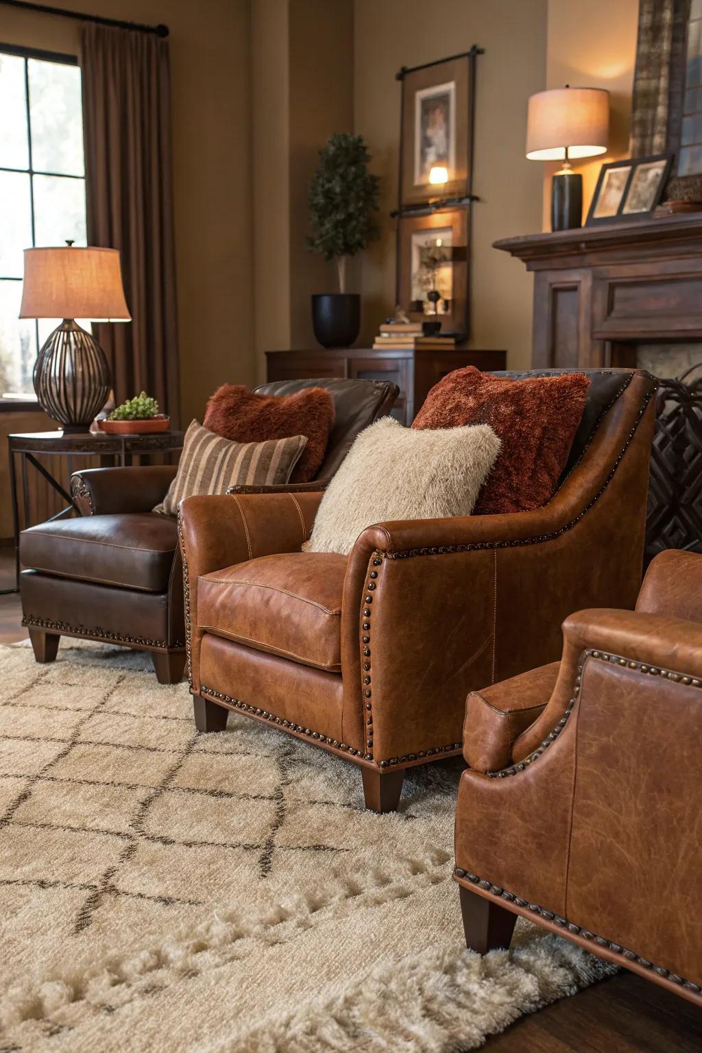 A variety of textures enrich the brown color palette, adding depth.