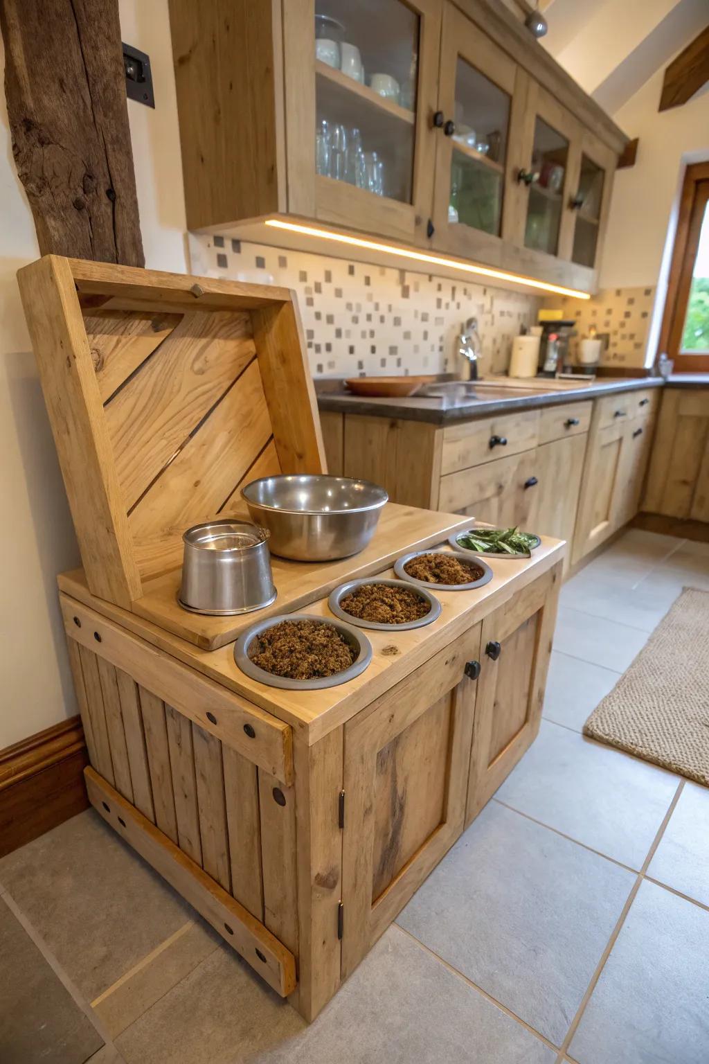 Customize your cat's dining space with a DIY feeding station.