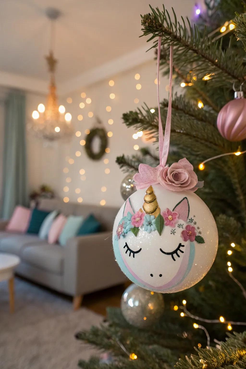 A unicorn ornament adds a magical touch to your holiday decor.