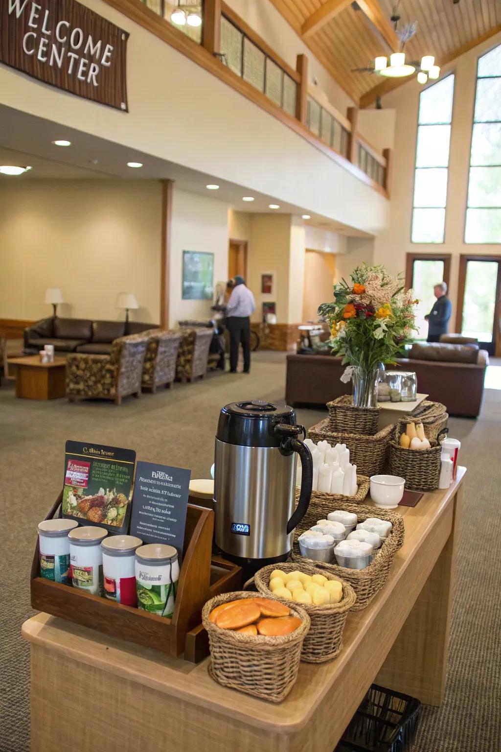 Refreshment stations provide a warm gesture of hospitality.