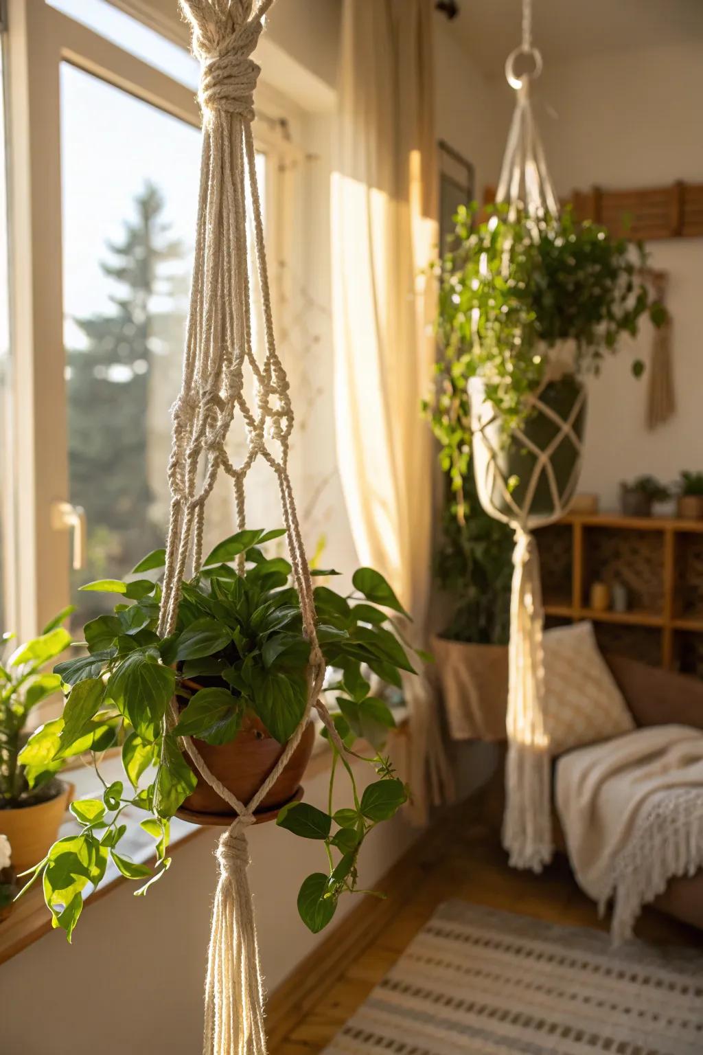 Macrame plant hangers add natural elegance to your home.