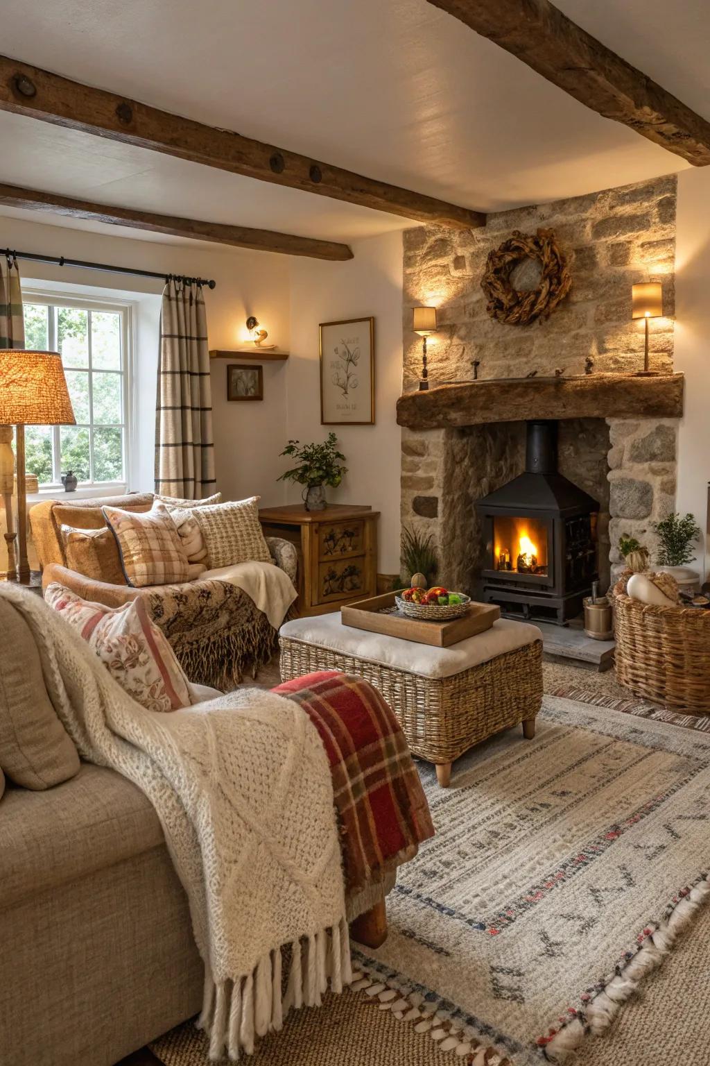 A welcoming living space showcasing an array of textures for a warm ambiance.