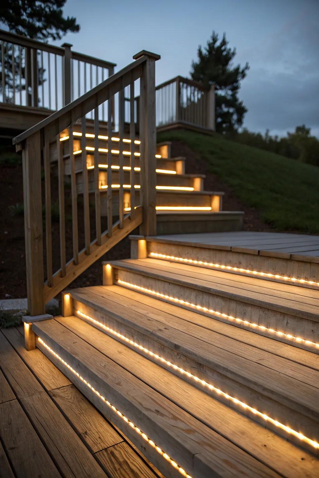 LED strips create a magical under-step glow