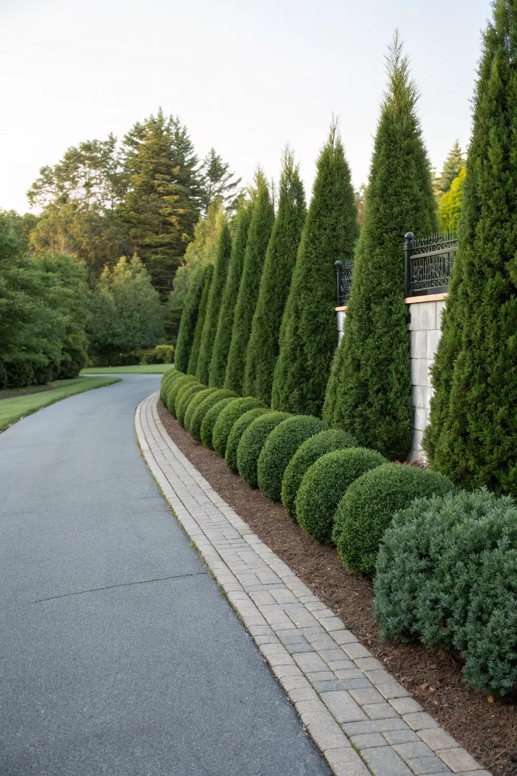 Neatly trimmed greenery creates a sophisticated berm.