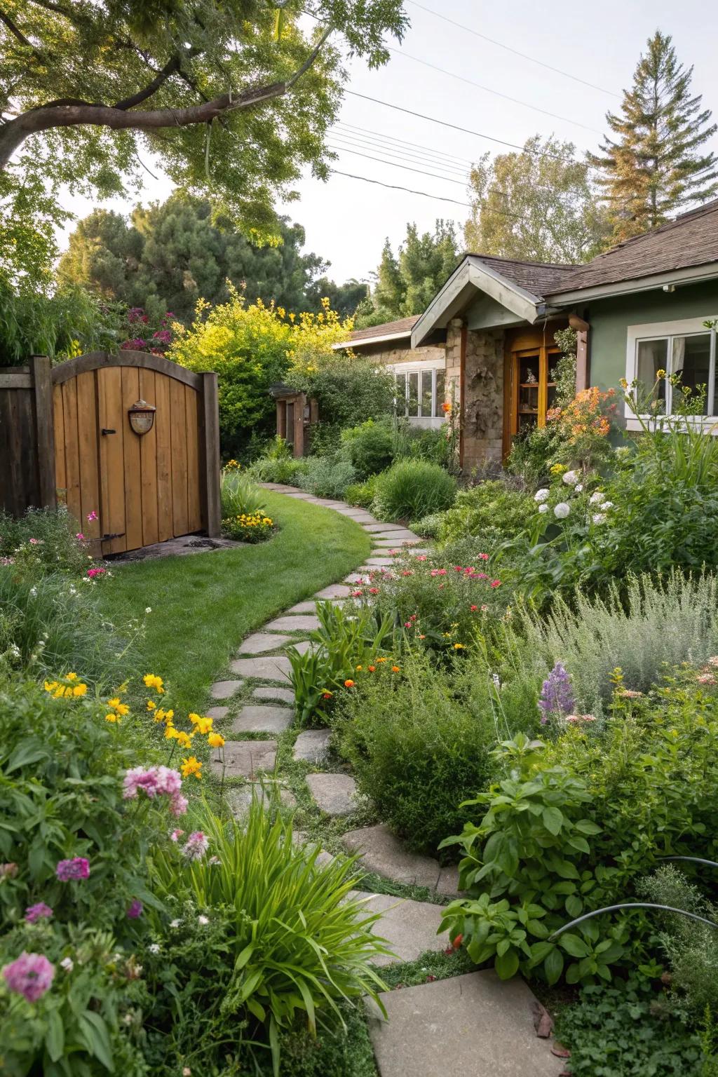 A garden showcasing native plants, demonstrating sustainable landscaping techniques.