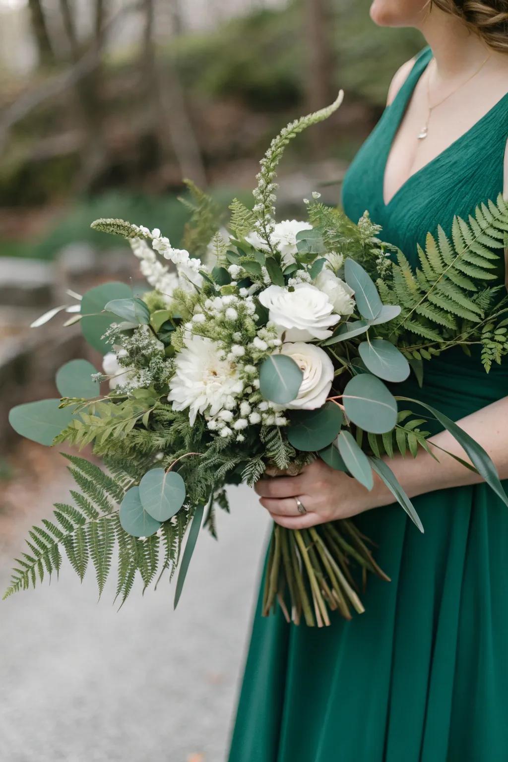 A fresh bouquet combining greenery with elegant blooms.