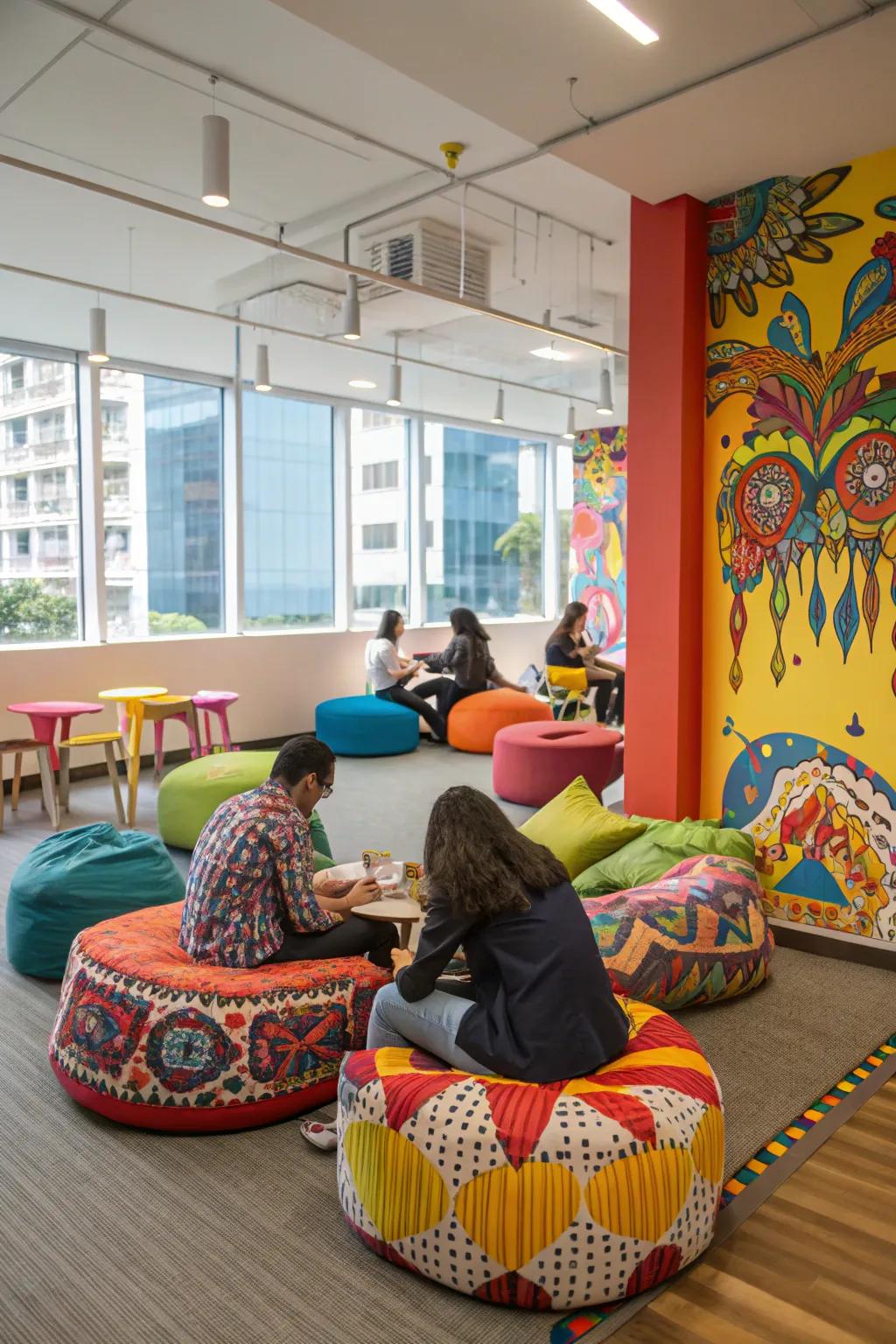 Striking colors brighten up this vibrant break room.